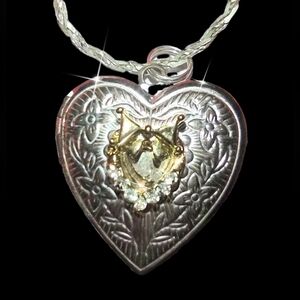 Silver Heart Locket with Crystal Center Embellishment .925 Chain